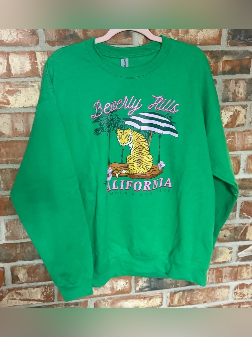 Gildan Green 'Beverly Hills California' Graphic Sweatshirt